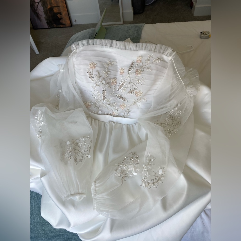 Satin and Chiffon Hand Beaded Never Worn Wedding Dress